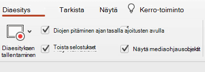 Valintanauhan Diaesitys-välilehti, jossa näkyy Pidä diat päivitettyinä valittuna.