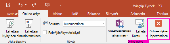 PowerPointin Lopeta online-esitys -painike