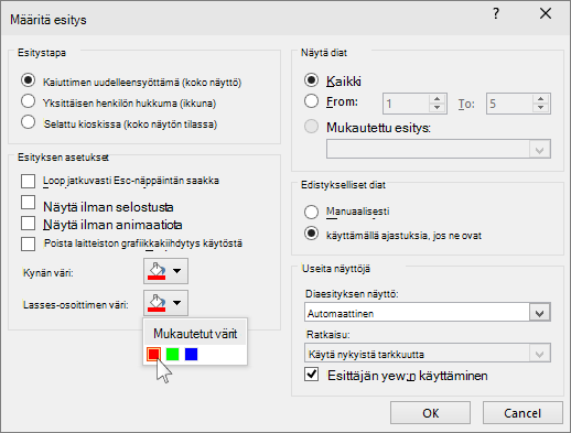 PowerPointin laserosoitin-vaihtoehdot