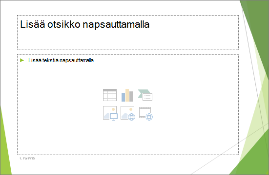 Otsikko- ja sisältödia, jossa on kaksi paikkamerkkiä