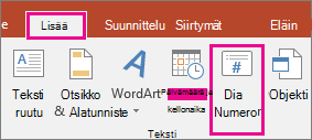 PowerPointin valintanauhan Dian numero -painike