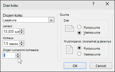 PowerPointin Dian koko -valintaikkuna