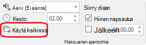 PowerPointin Siirtymät-välilehden Käytä kaikissa -komento