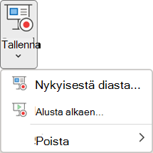 PowerPointin Tallennus-välilehden Tallenna diaesitys -komennot.