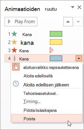 Animaatiotehosteen poistaminen