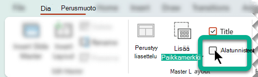 Valitse Dian perustyyli -välilehden Perustyylin asettelu -ryhmässä Alatunnisteet-ruutu.