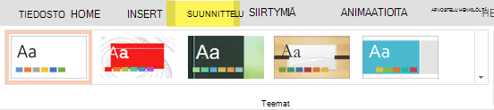 Rakenneteemat ovat valintanauhan Rakenne-välilehdessä
