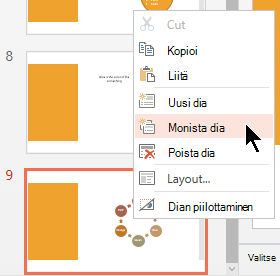 Napsauta diaa hiiren kakkospainikkeella ja valitse sitten Monista dia.