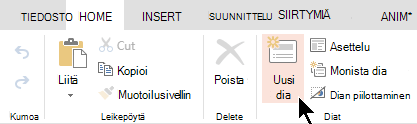 Aloitus-välilehden tai valintanauhan Uusi dia -painike