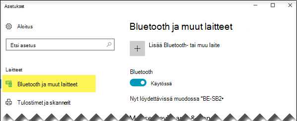 Varmista, että Bluetooth-& muut laitteet -vaihtoehto on valittuna vasemmassa reunassa