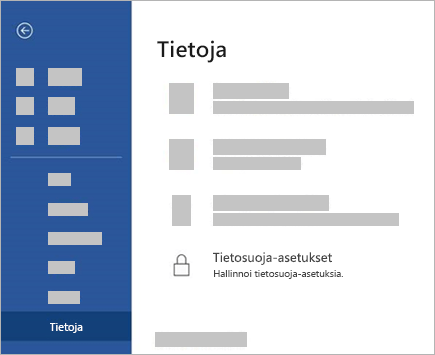 Näyttökuva, jossa näkyy Tietosuoja-asetukset-vaihtoehto muokkaustilassa