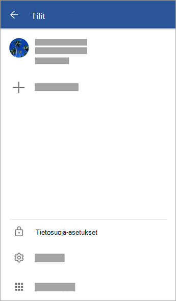 Näyttökuva, jossa näkyy Tietosuoja-asetukset-vaihtoehto Androidissa