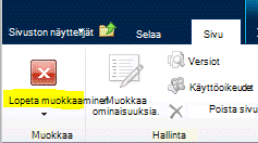 Sivu-välilehden Lopeta muokkaaminen -painike