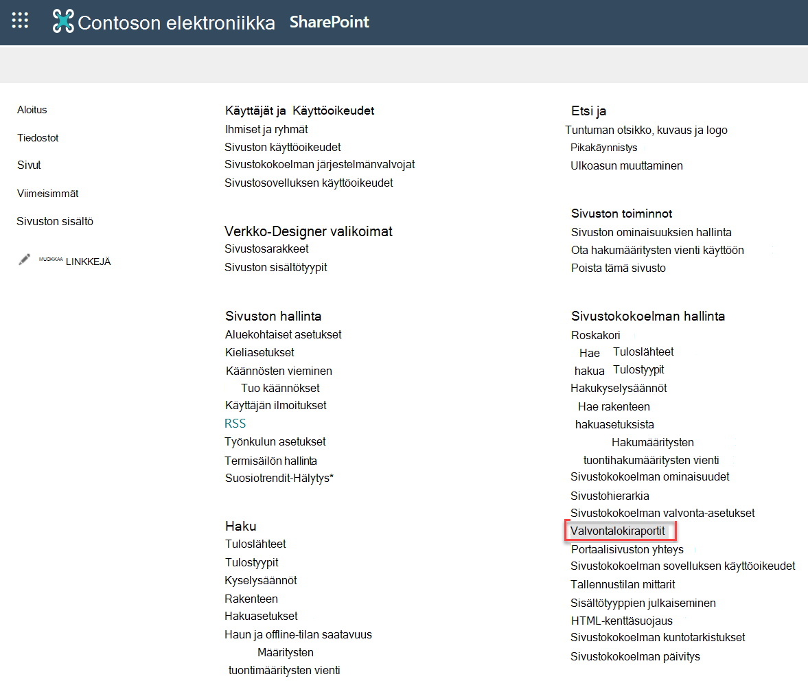 näyttökuva valvontalokiraporteista