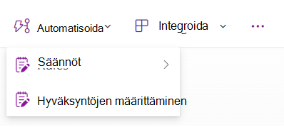 Näyttökuva avattavasta valikosta, jossa on Määritä hyväksynnät -vaihtoehto.