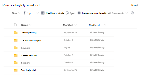 Näyttökuva tiedostokirjaston verkko-osasta