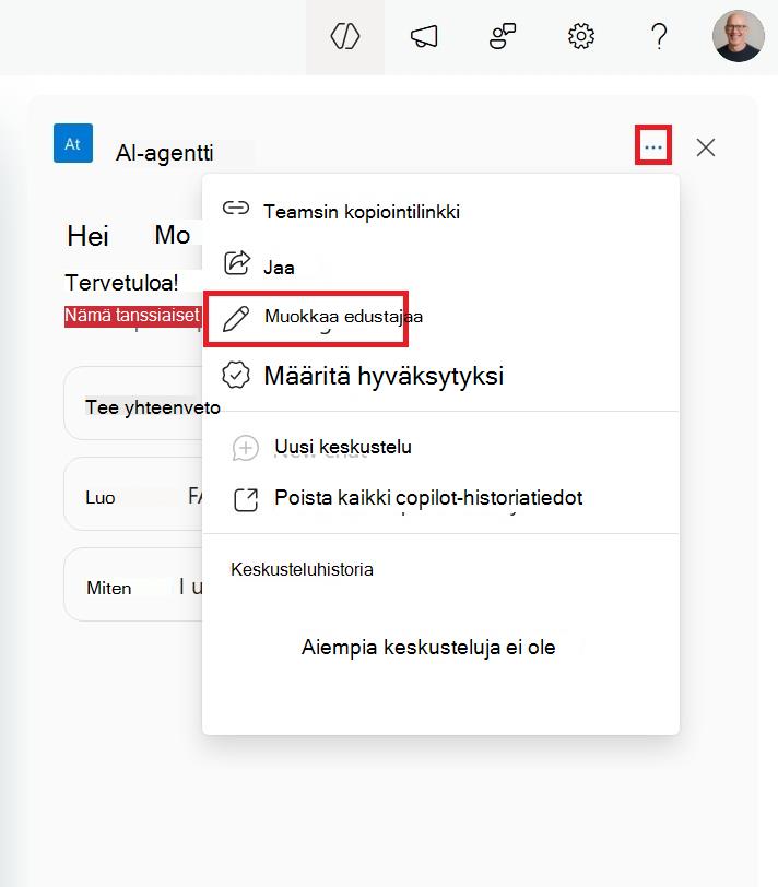 Näyttökuva Sivuvaunun SharePoint-agentin muokkaamiseen valikosta