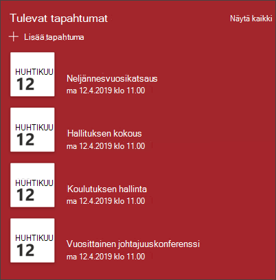 Näyttökuva tapahtumien verkko-osasta