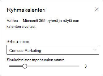 Valitun Microsoft 365 -ryhmäkalenterin tapahtumien määrän valitseminen.