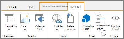 Verkko-osan lisääminen