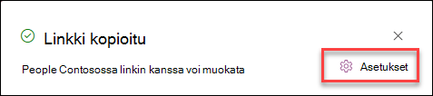 näyttökuva luettelokohteiden linkkiasetuksista
