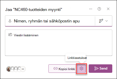 näyttökuva luettelon linkkiasetuksista