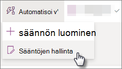 Näyttökuva luettelon säännön muokkaamisesta valitsemalla Integroi ja valitsemalla sitten Säännöt