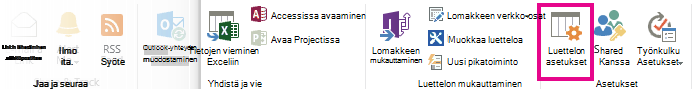 Luetteloasetukset-painike