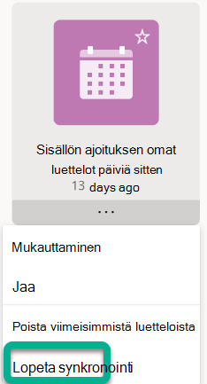 Valitse valikosta Lopeta synkronointi.