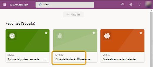 Kun työskentelet offline-tilassa, luettelo, jota ei ole synkronoitu laitteeseesi, ei ole käytettävissä, koska et voi avata sitä.
