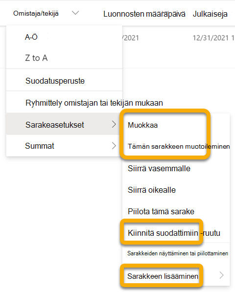 Kun työskentelet offline-tilassa, käytettävissä olevat asetukset näkyvät harmaina. Nämä asetukset palautetaan, kun olet yhteydessä Internetiin.