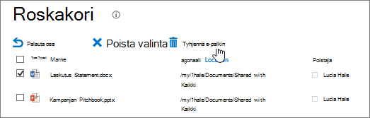 Tyhjennä kaikki kohteet roskakorista