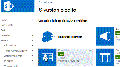 Sovelluksen vetäminen siirtymispalkkiin