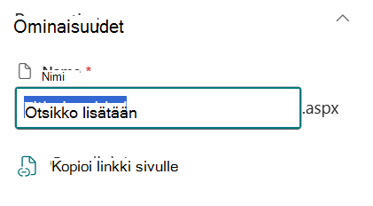Sivun tiedot -kohdan sivun nimi