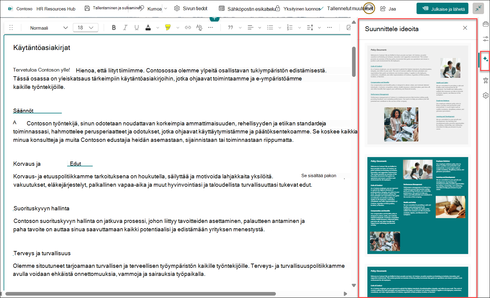Näyttökuva sivujen suunnitteluideoista