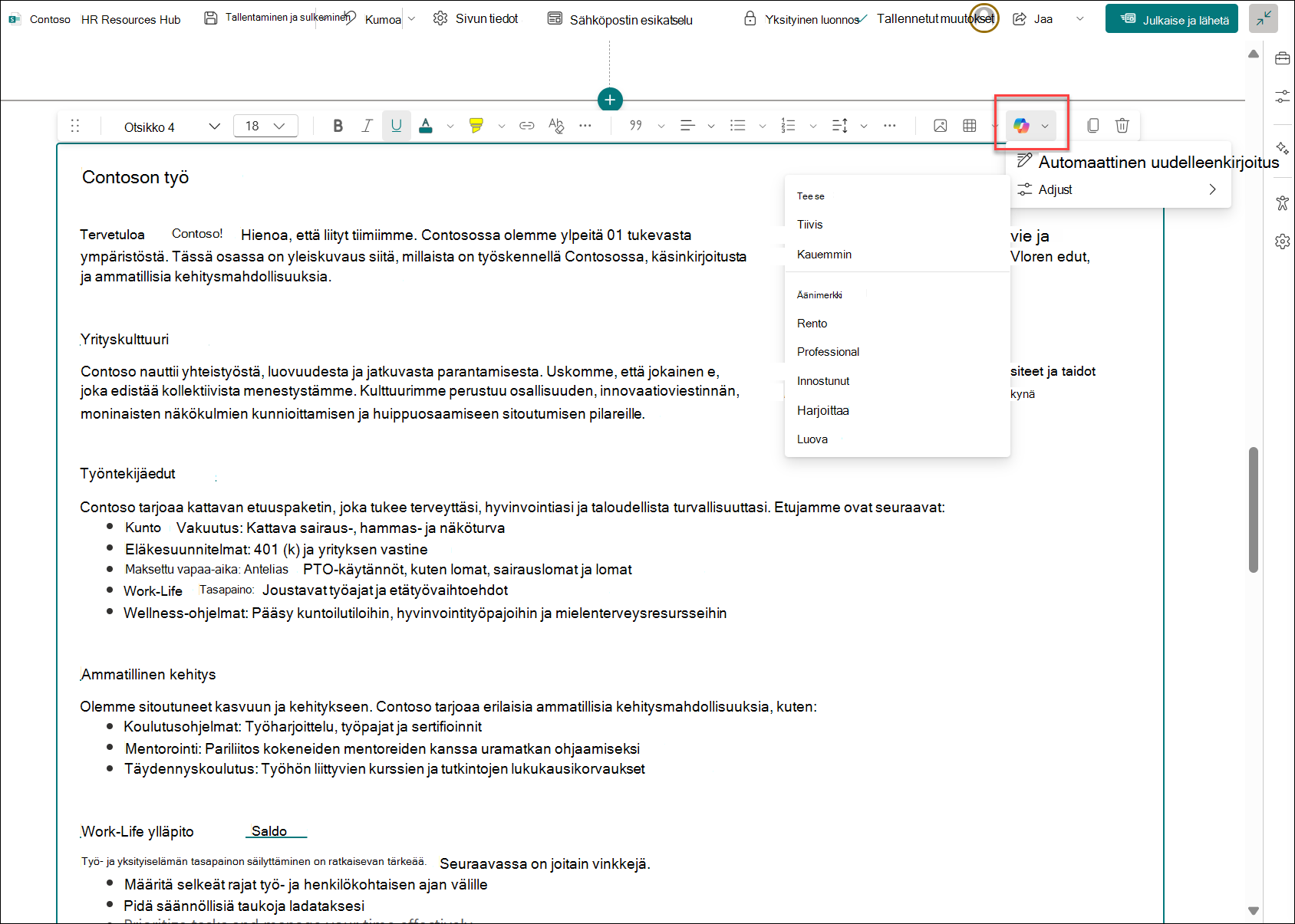 näyttökuva puolan sivujen sisällöstä