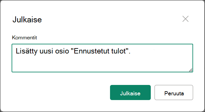 näyttökuva Julkaise pääversio ja kommentit