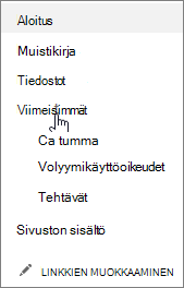 Pikakäynnistyksen Viimeisimmät-linkki näyttää hiljattain luodut sivut, luettelot ja kirjastot.