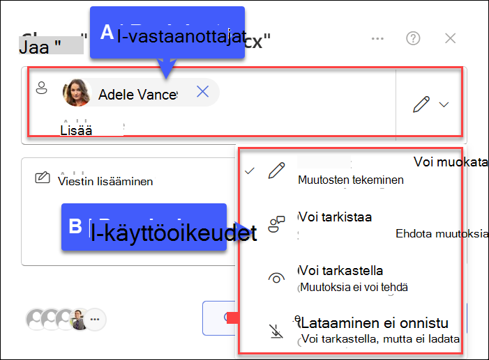 näyttökuva tietyille henkilöille jaetusta