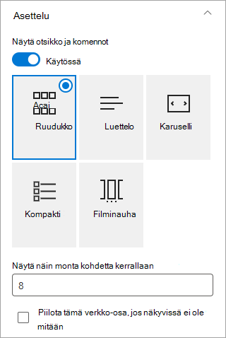 Valitse haluamasi asettelumuoto.