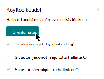 Esikatselu Sivuston käyttöoikeudet -kohdan Jaa sivusto -vaihtoehdosta.