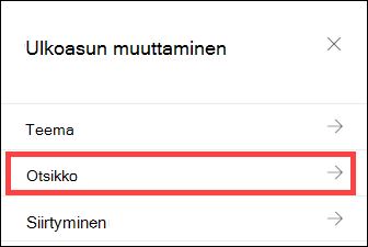 Muuta ulkoasua -ruutu, jossa ylätunnisteasetukset on valittuna.