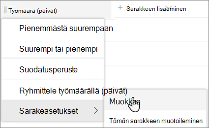 SharePointin Muokkaa saraketta -ruutu, jossa Poista-vaihtoehto on valittuna
