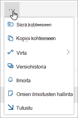 Siirrä ja kopioi kohteeseen -valikon asetukset SharePoint Onlinen yläreunassa, kun tiedostot tai kansiot ovat valittuina
