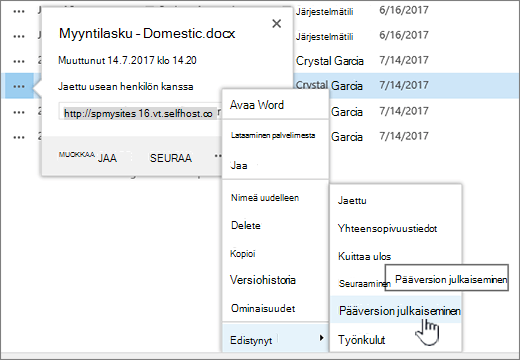 Valitse Julkaise pääversio