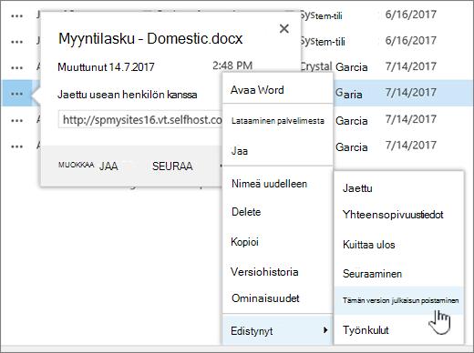 Valitse Poista tämän version julkaisu