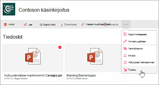 valitse tiedosto, napsauta yläpalkin kolmea pistettä ja valitse kuittaa ulos