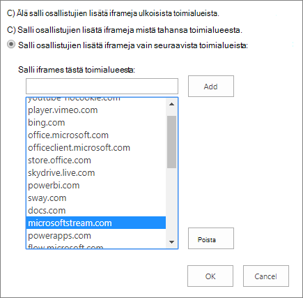 iFramesin lisäämisen rajoitusten määrittäminen