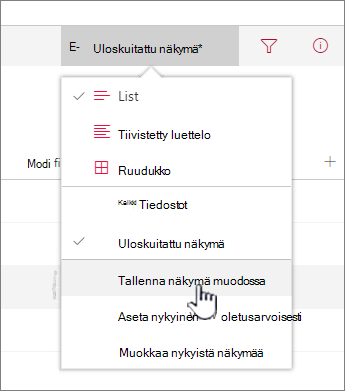 Tallenna päivitetty tai uusi näkymä valitsemalla Tallenna nimellä