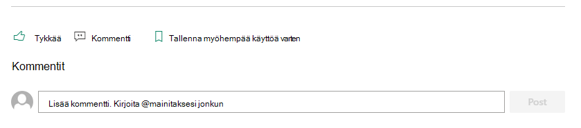 SharePoint-sivun Kommentit-osan avulla lukijat voivat antaa palautetta tekijälle.